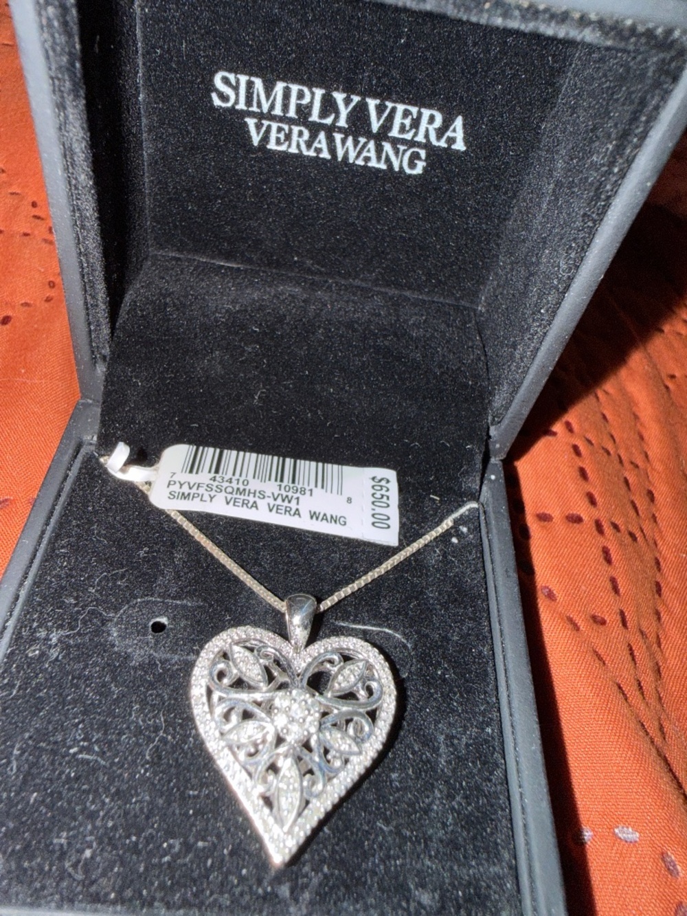 Simply Vera Wang 925 Diamond Heart Pendant, circa 2020, Original